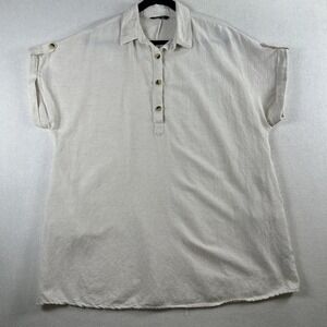 Cassie's Linen Blend Tunic Top Womens 3X Off White Beachy Coastal‎ Side Pockets